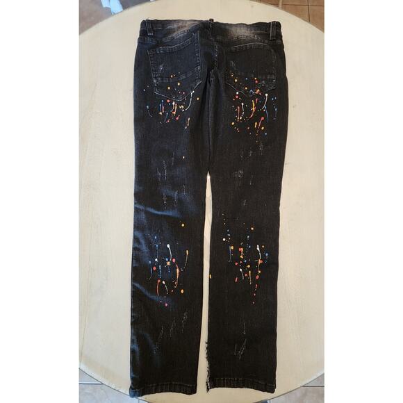 Kilogram Black Wash Denim Jeans Splattered Paint SZ 38 - Picture 3 of 13